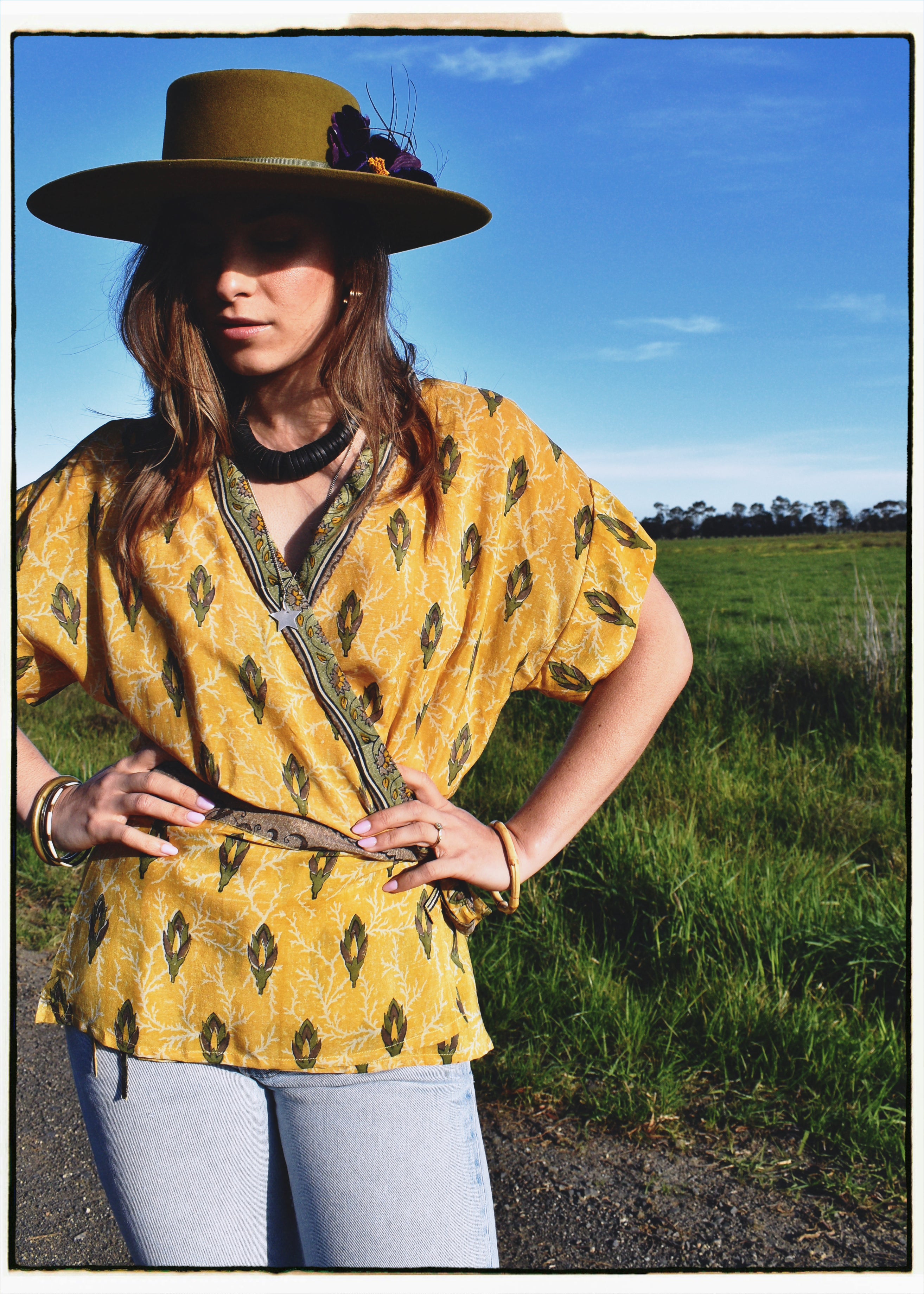 Bassia Silk Crepe Cross Tie Front Blouse ~ Amber M