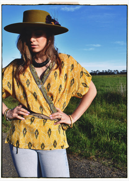 Bassia Silk Crepe Cross Tie Front Blouse ~ Amber M