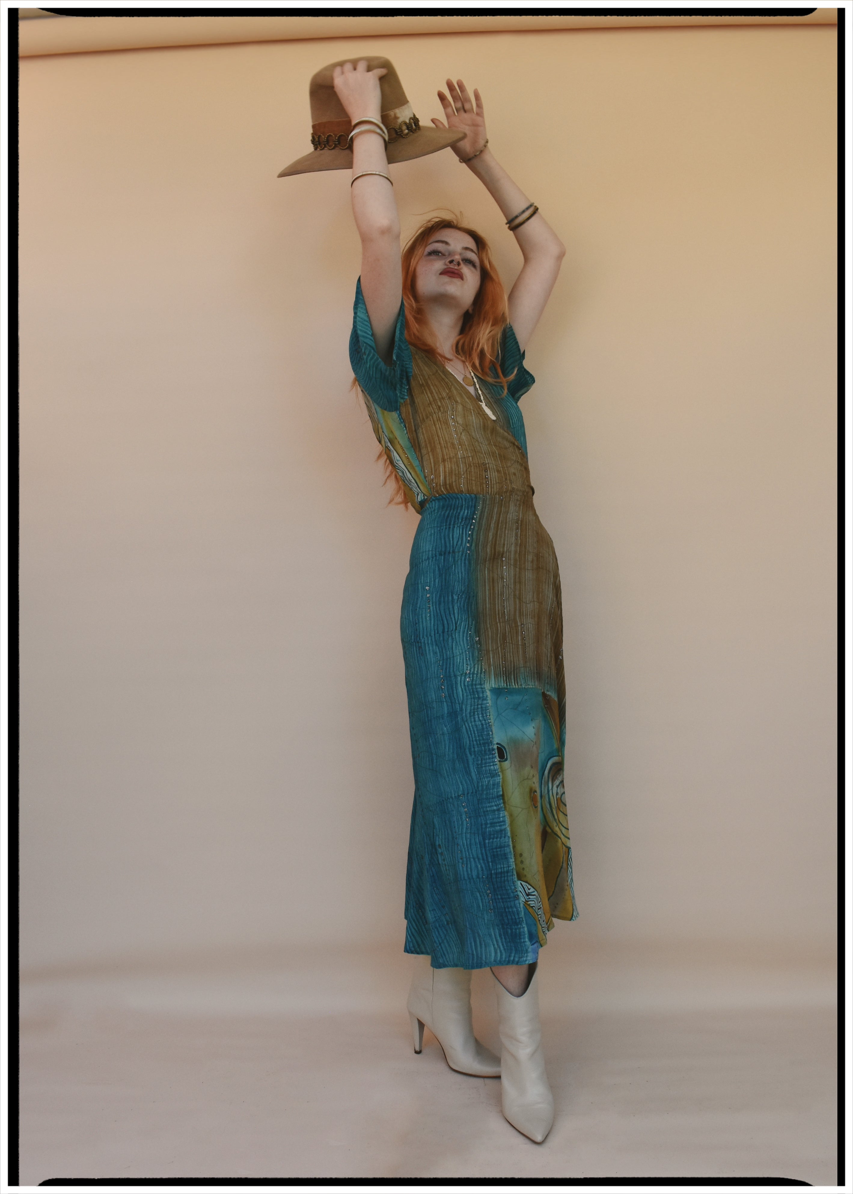 Liatris Silk Crepe Flutter Sleeve Wrap Dress ~ Oceania M
