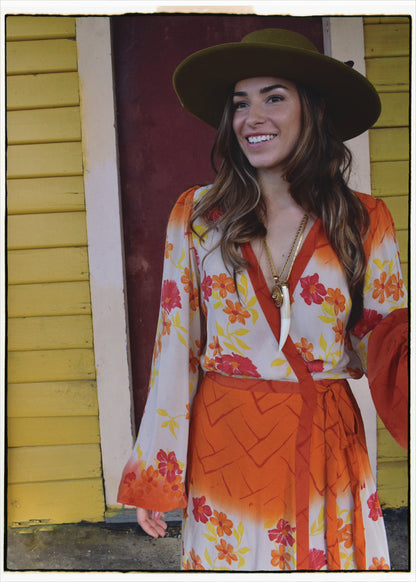 Caladium Wrap Silk Dress ~ Cardinal M