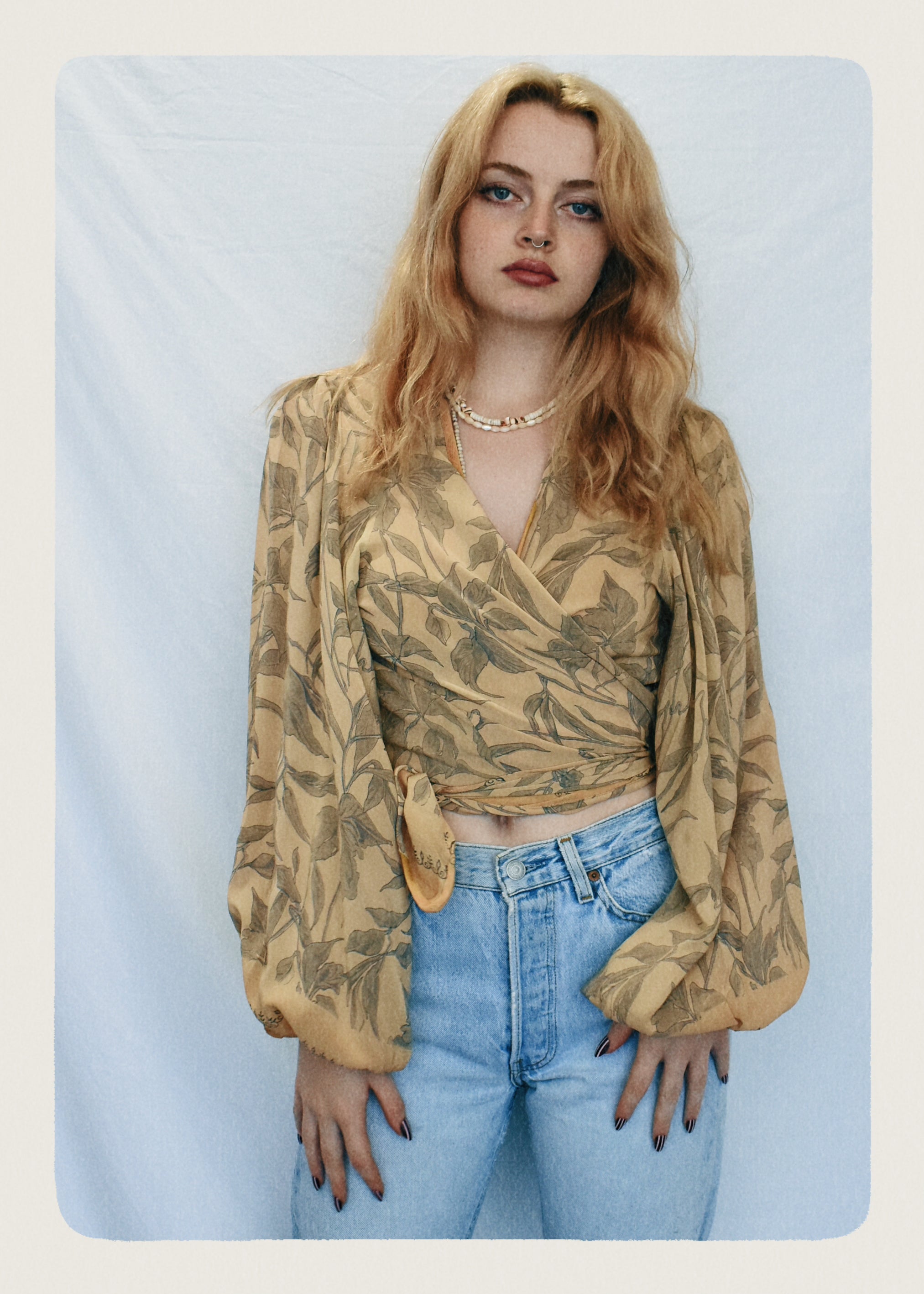 Hoya Silk Crepe Balloon Sleeve Wrap Top ~  Maize L