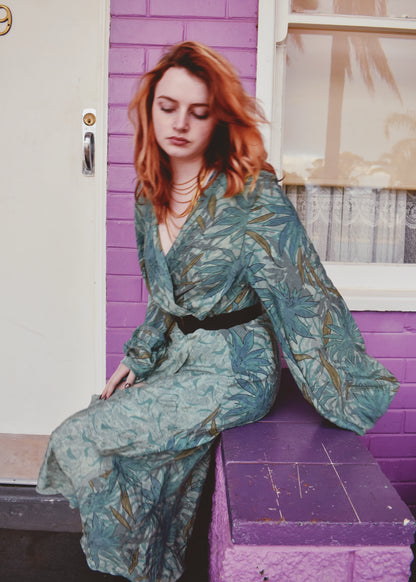 Caladium Wrap Silk Dress ~  Havana XL