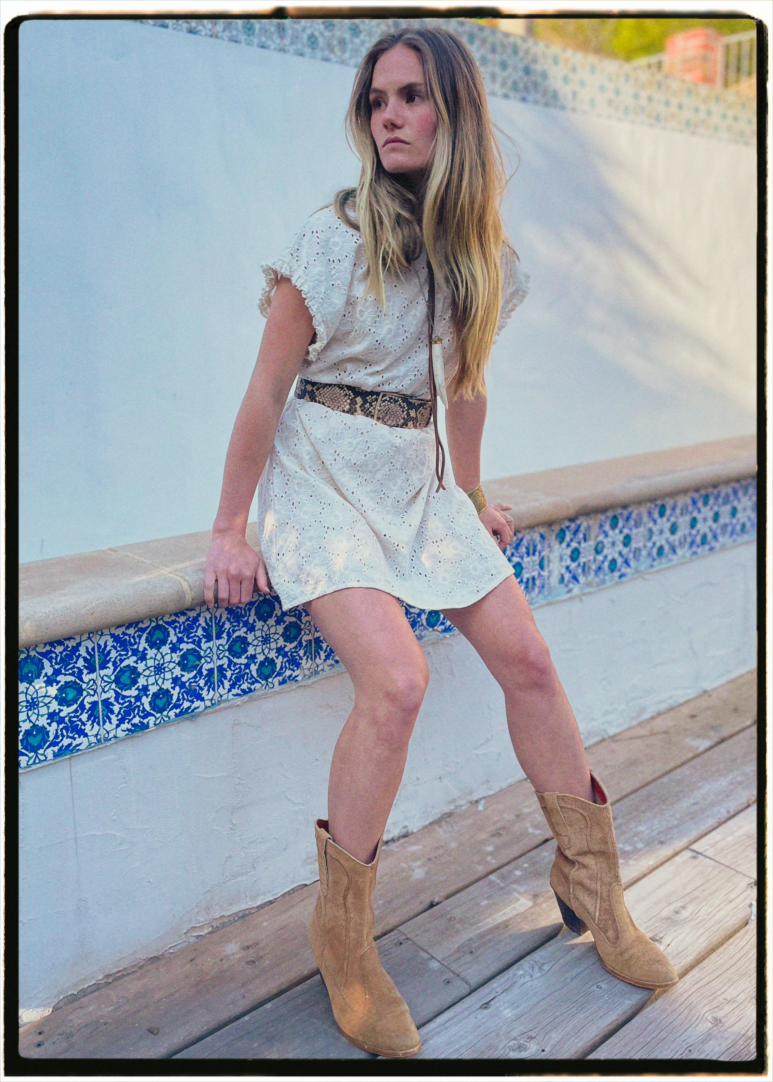 Bursera Schiffli Embroidered Cotton Tunic Dress