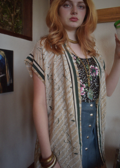 Pilea Silk Crepe Wrap Kimono Top ~ Crema S/M