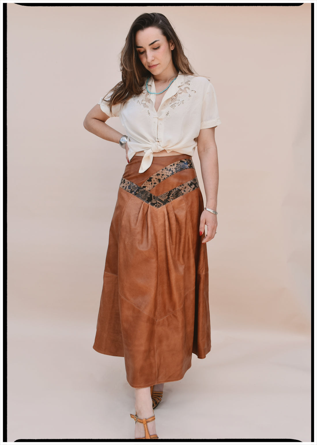 Tagetes Leather Midi Skirt