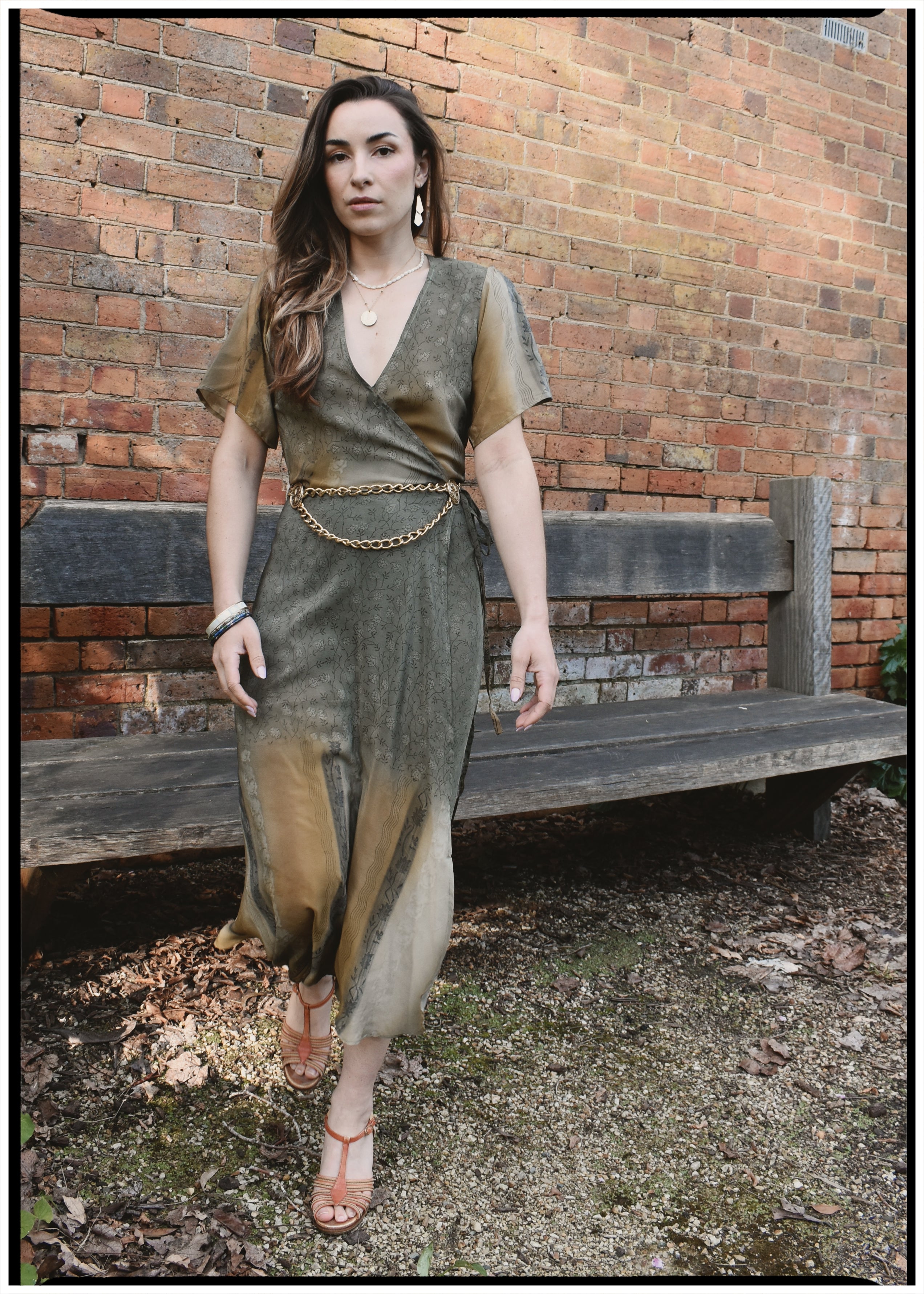 Liatris Silk Crepe Flutter Sleeve Wrap Dress ~ Fern XS