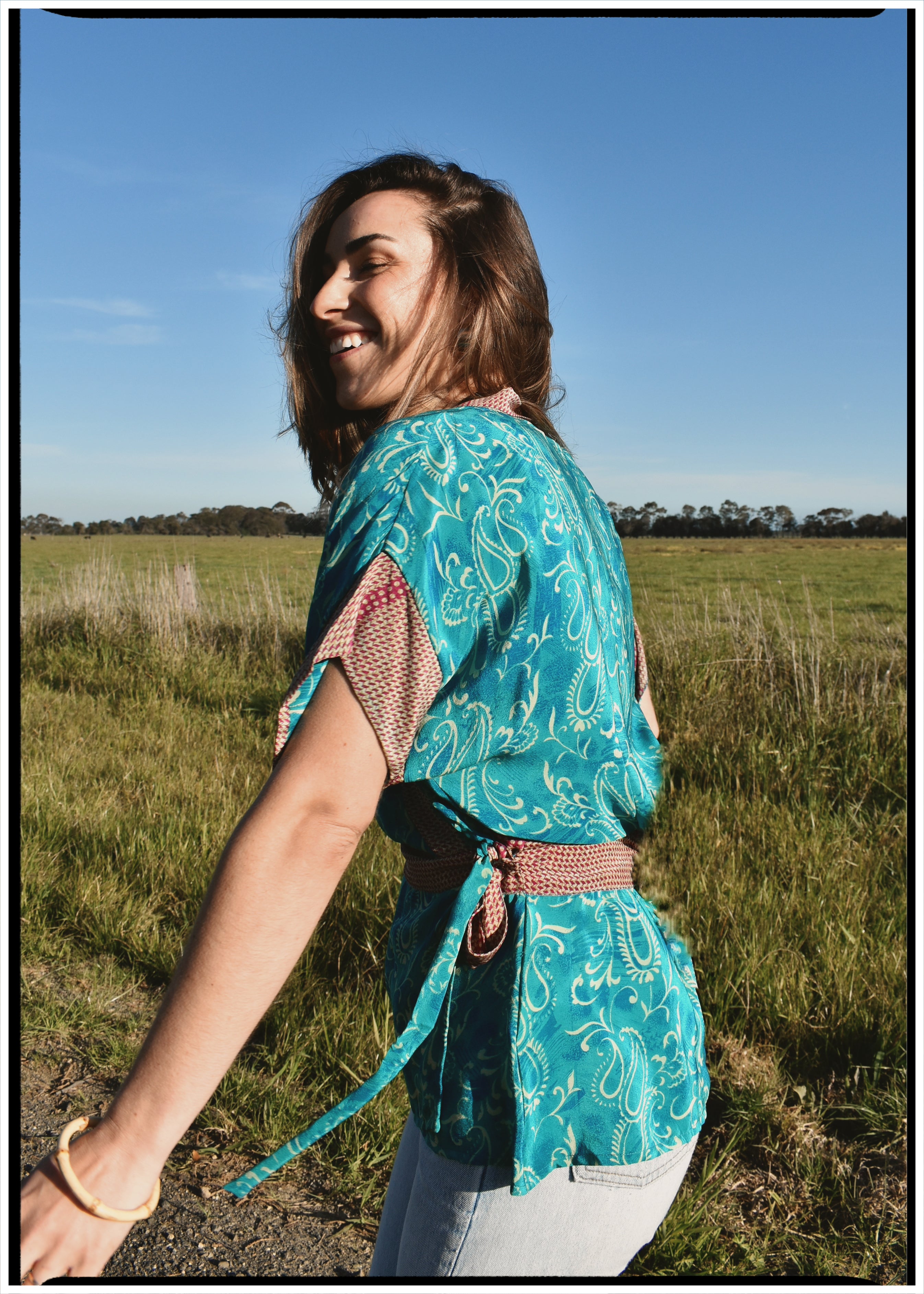 Bassia Silk Crepe Cross Tie Front Blouse ~ Spectra L