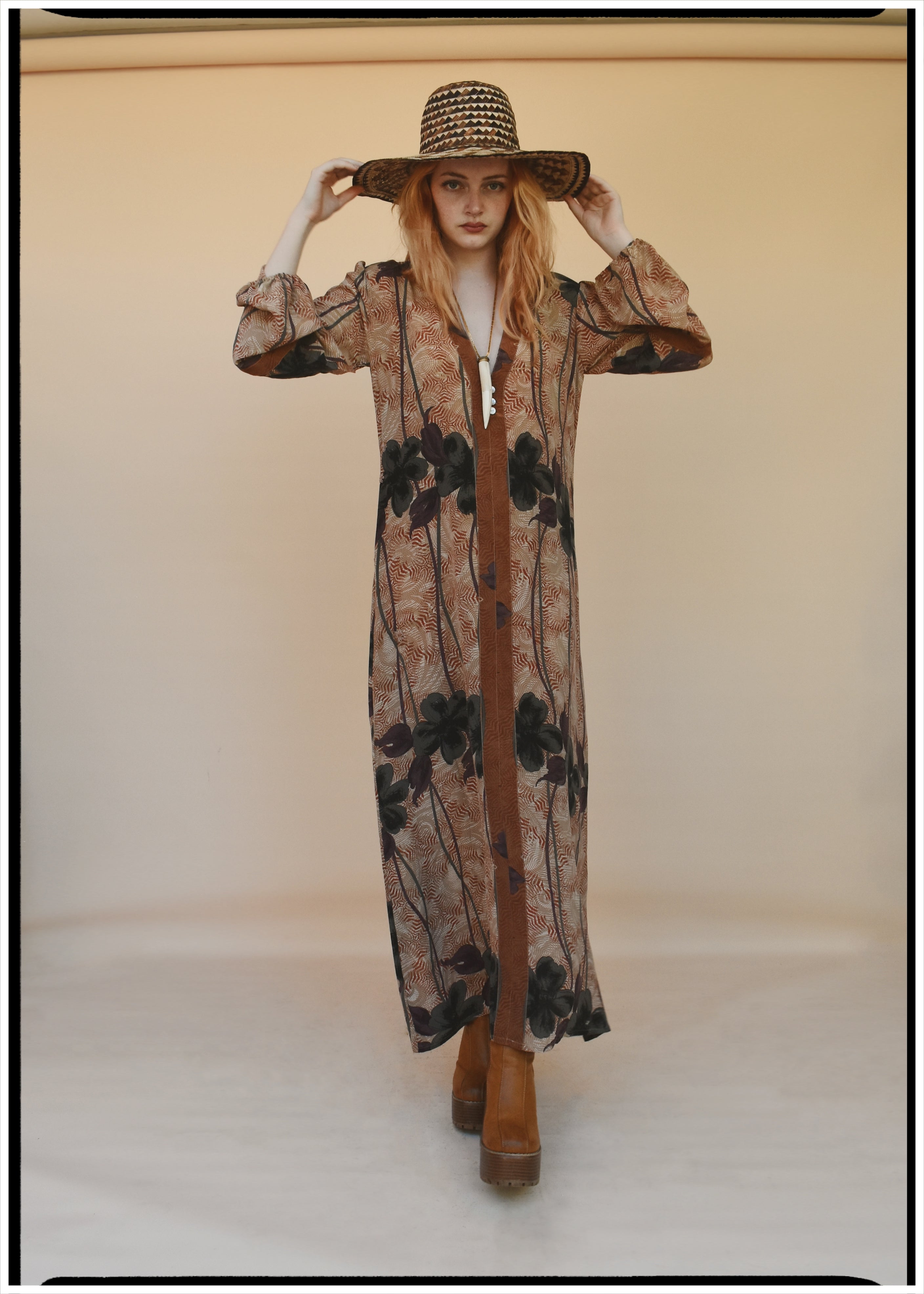 Zea Silk Crepe Kaftan Maxi Dress ~  Sequoia XS