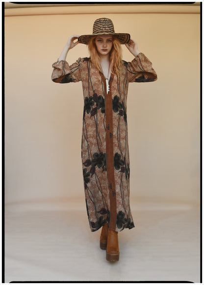 Zea Silk Crepe Kaftan Maxi Dress ~  Sequoia XS