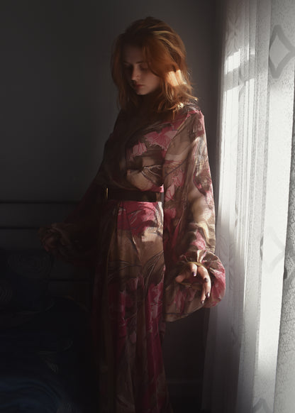 Caladium Wrap Silk Dress ~  Taos XL