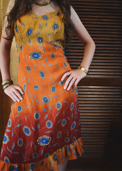 Rumex Silk Slip Dress ~ Tequila Sunrise S