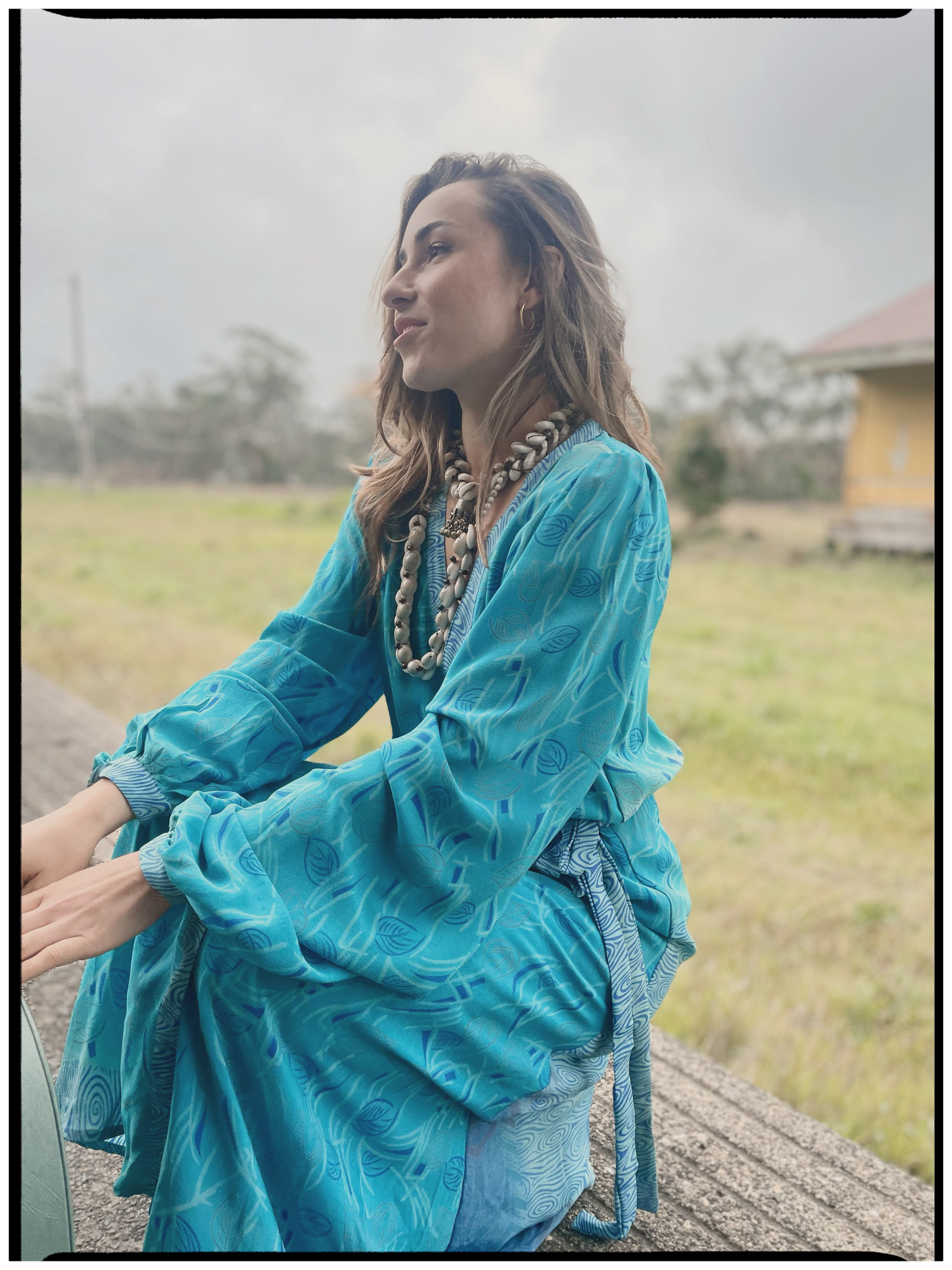 Caladium Silk Wrap Dress ~  Celestial S