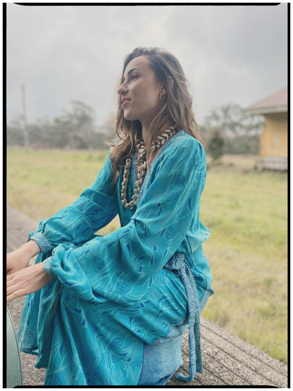 Caladium Silk Wrap Dress ~  Celestial S