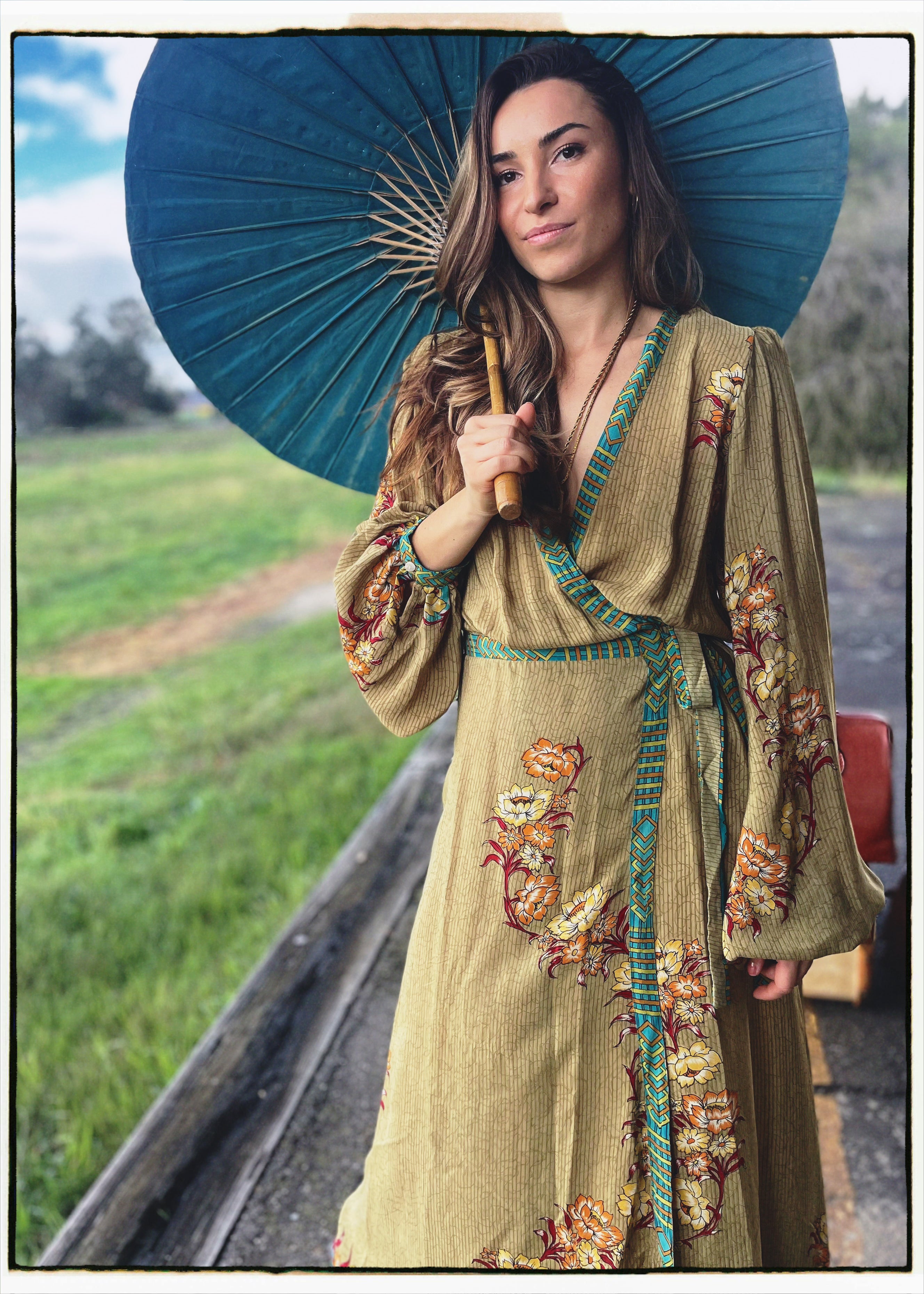 Caladium Wrap Silk Dress ~ Bluejay M
