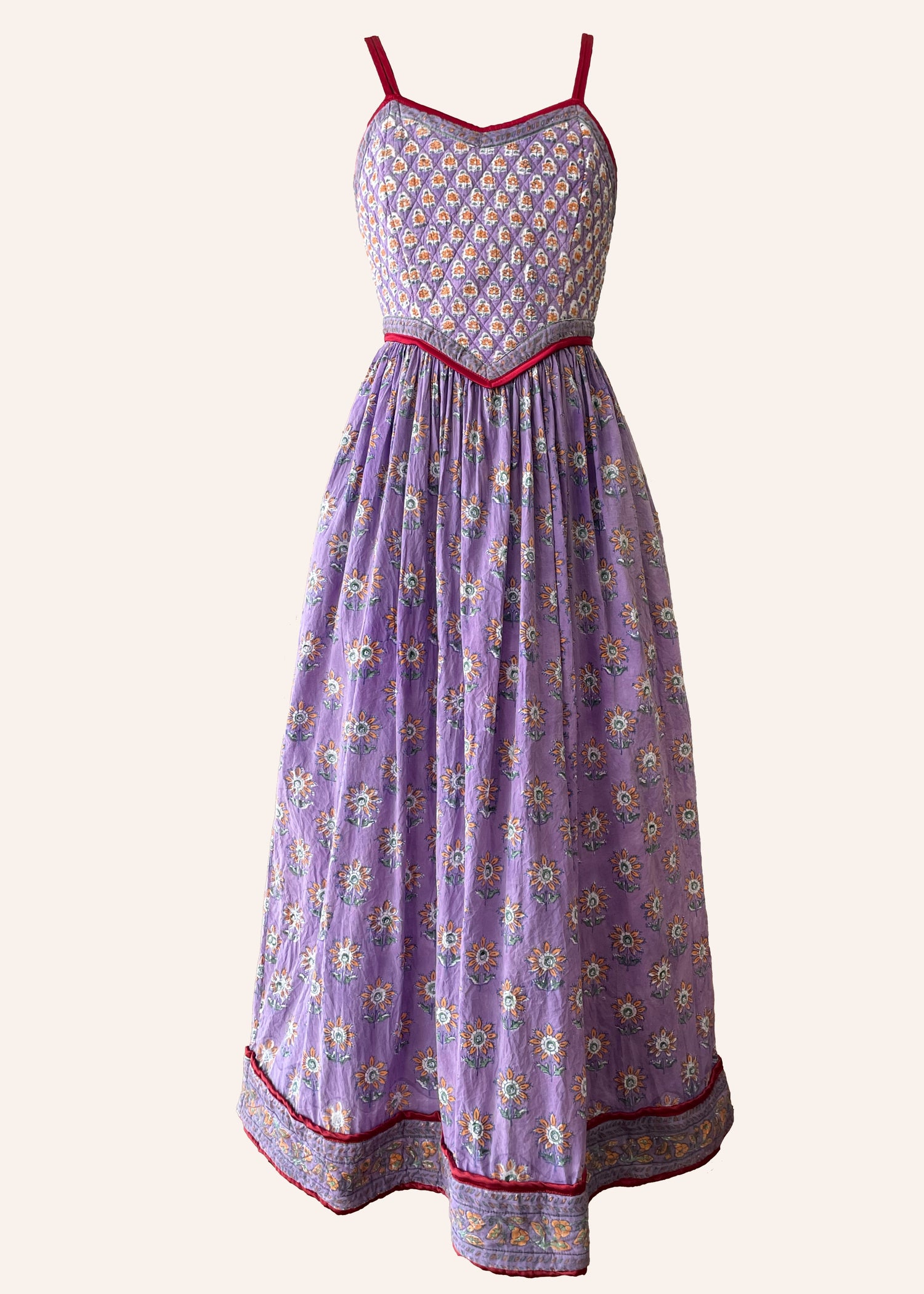 Crepe Myrtle Quilted, Block Print Dress ~ Lavender