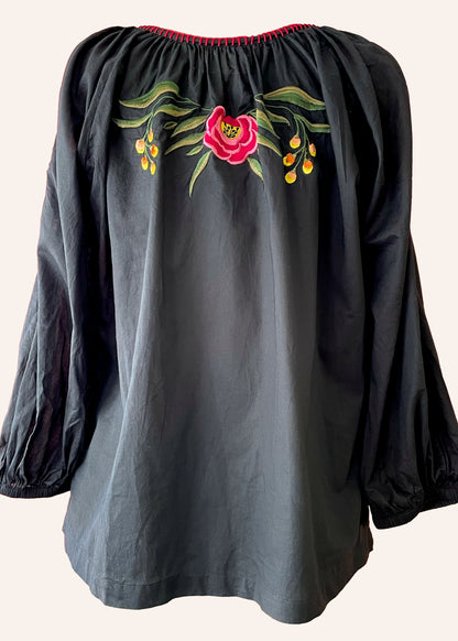 Potentilla Embroidered Cotton Peasant Top