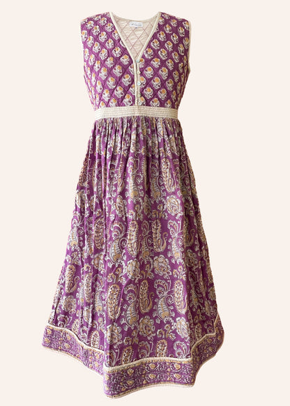 Linaria Block Print Dress ~ Port Wine