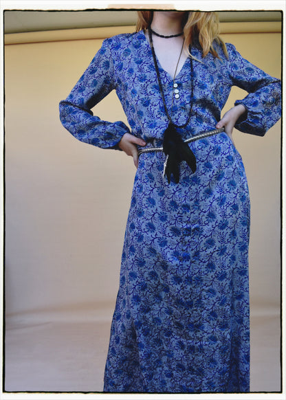 Zea Silk Crepe Kaftan Maxi Dress ~  Aquarius XS