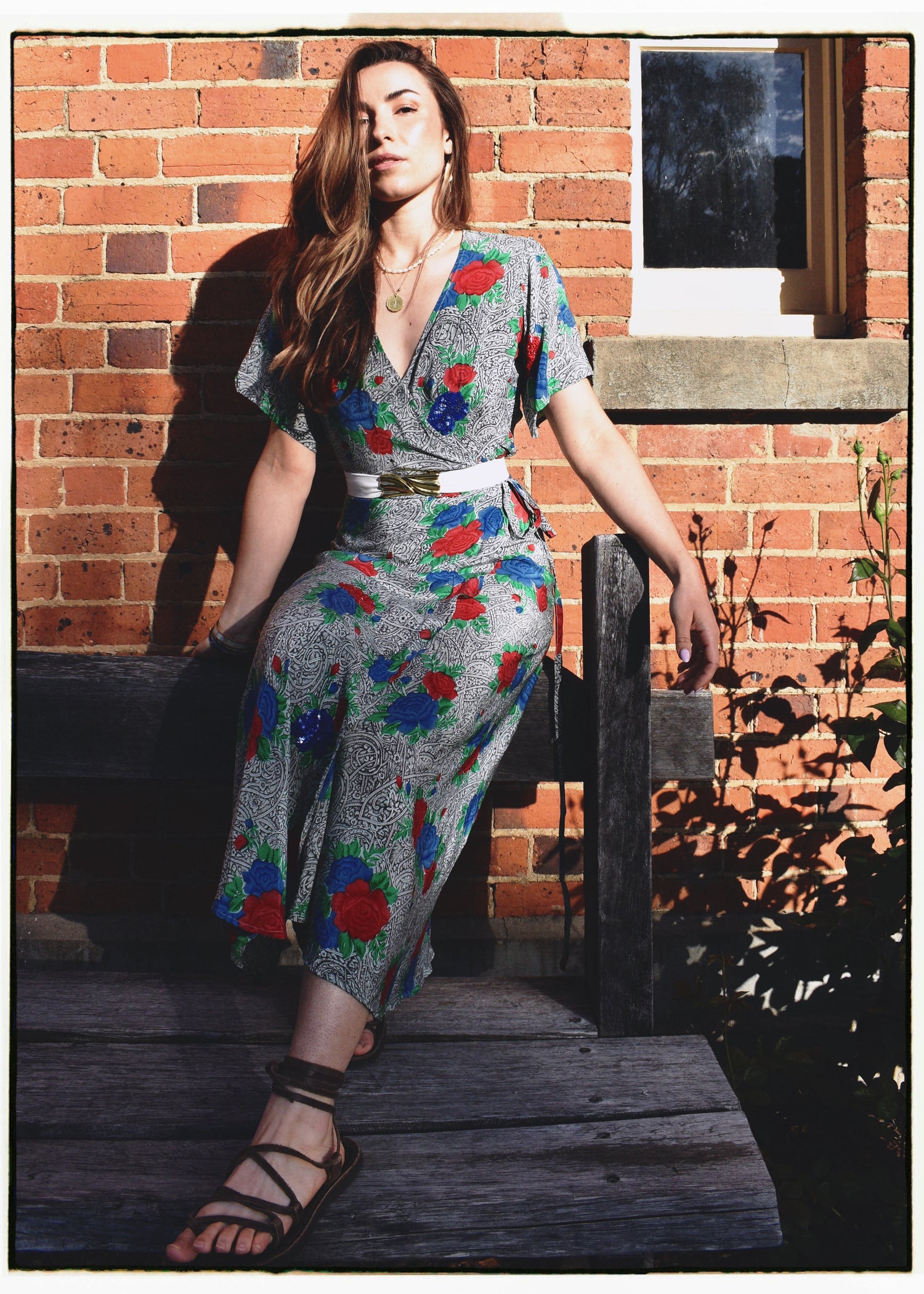 Liatris Silk Crepe Flutter Sleeve Wrap Dress ~ Cloisonné S
