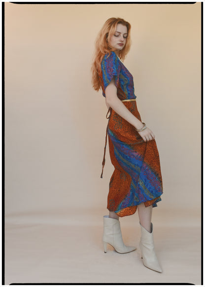 Liatris Silk Crepe Flutter Sleeve Wrap Dress ~ Lantana M
