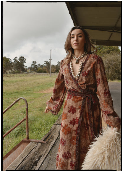 Caladium Silk Wrap Dress ~  Maple S