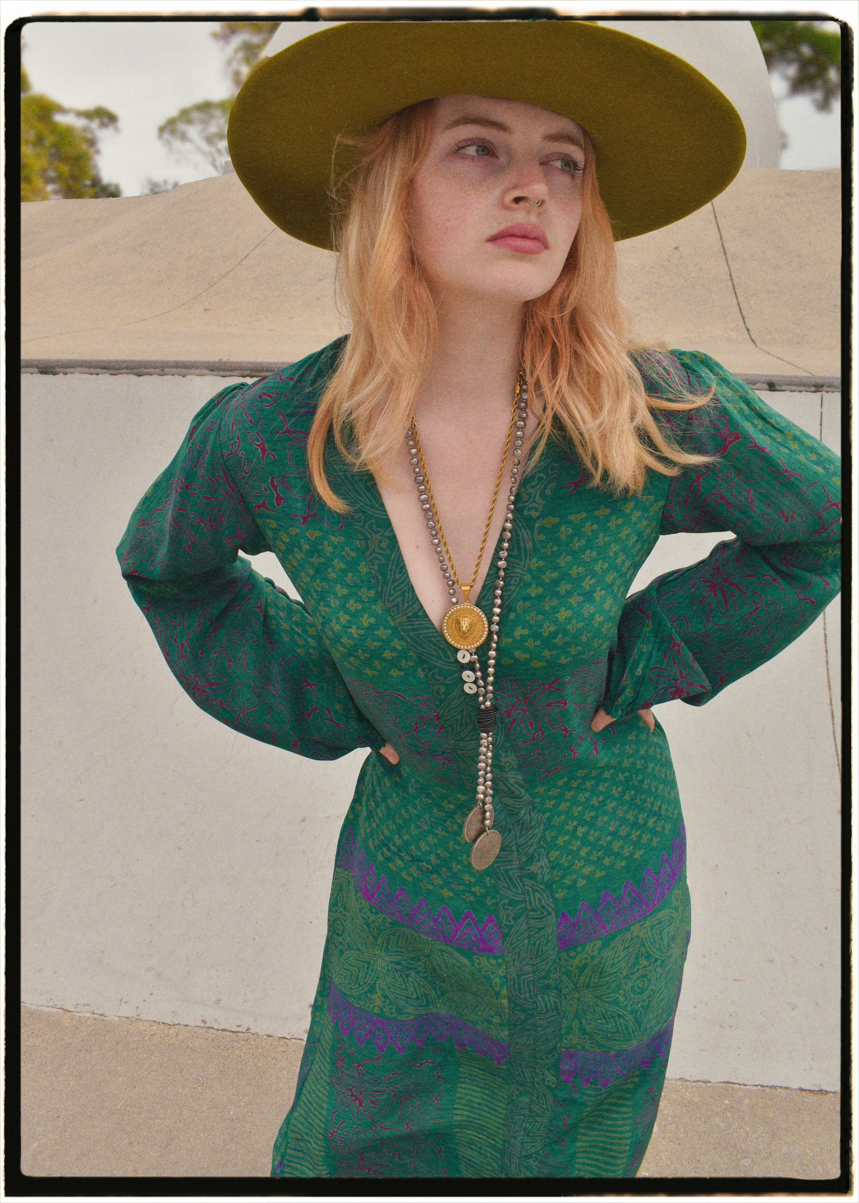 Zea Silk Crepe Kaftan Maxi Dress ~  Emerald XS