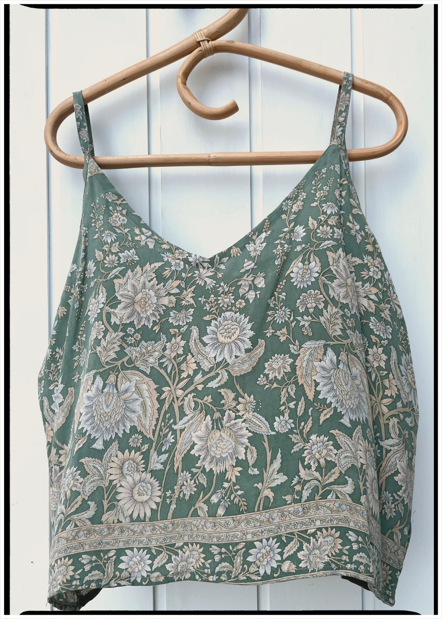 Reseda Silk Crepe Camisole Top ~  Moss L