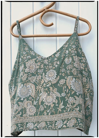 Reseda Silk Crepe Camisole Top ~  Moss L