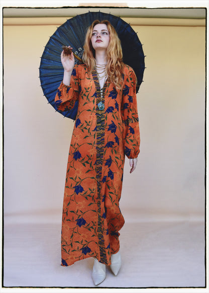Zea Silk Crepe Kaftan Maxi Dress ~  Vermillion XS