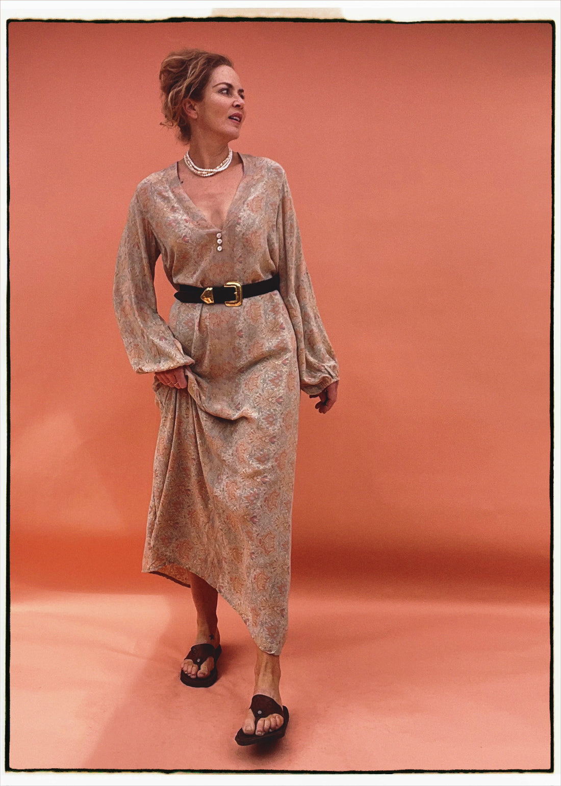 Zea Silk Crepe Kaftan Maxi Dress ~  Pearl XL