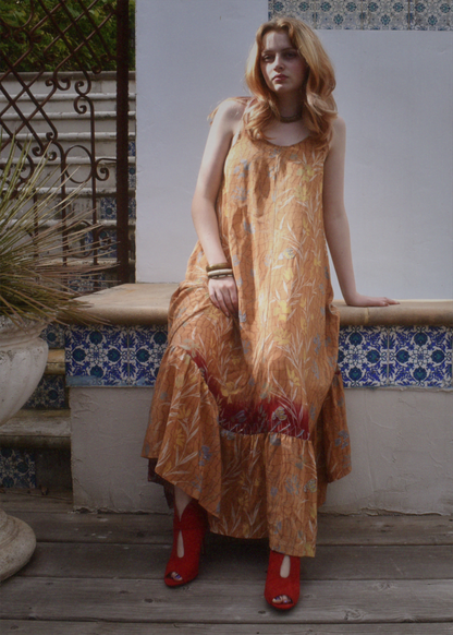 Eustoma Silk Crepe Swing Maxi Dress ~ Tender S