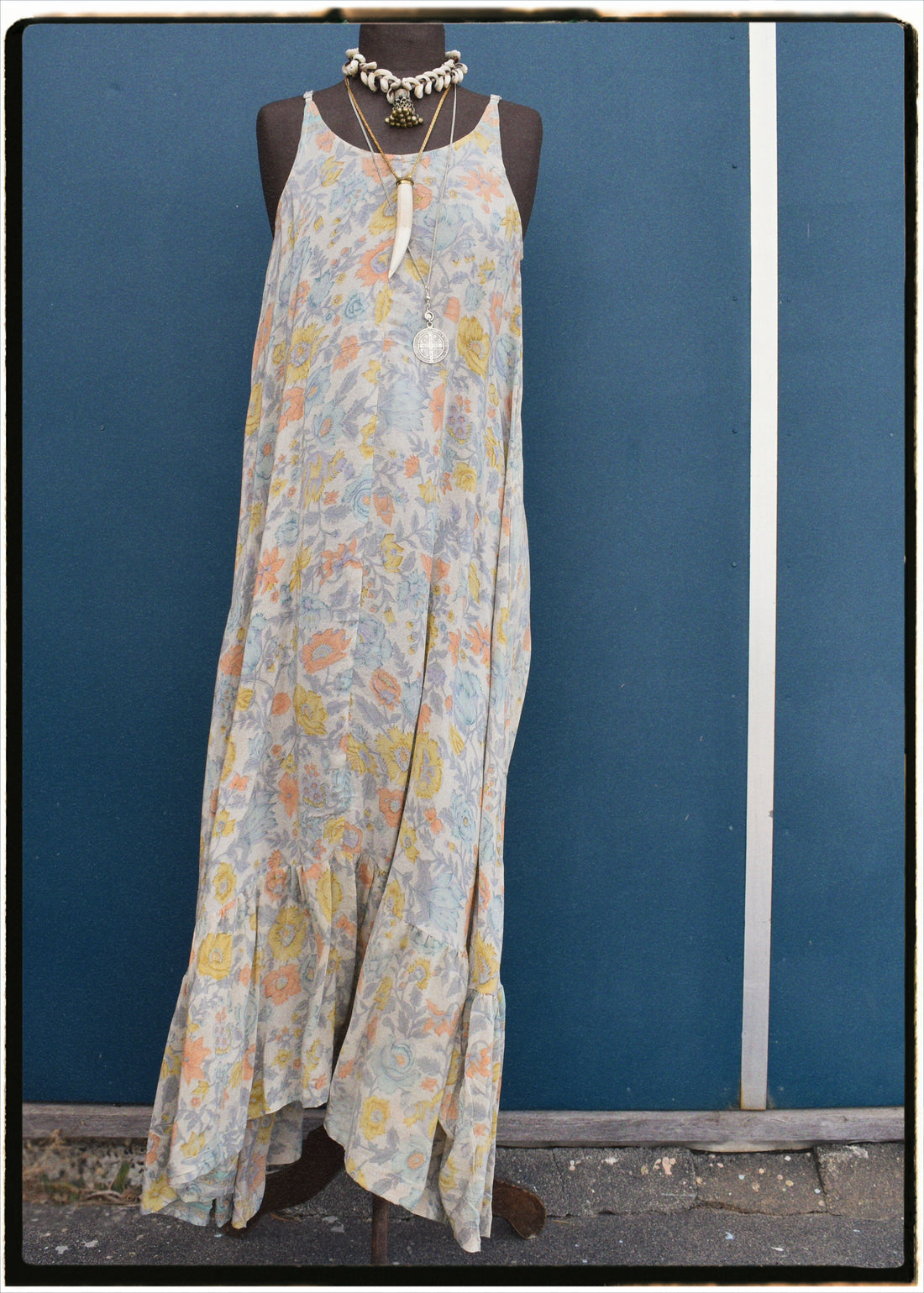 Eustoma Silk Crepe Swing Maxi Dress ~ Creme L