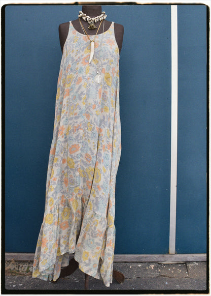 Eustoma Silk Crepe Swing Maxi Dress ~ Creme L