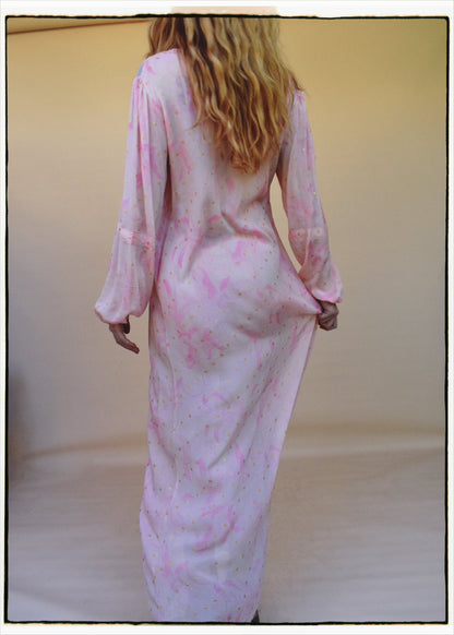Zea Silk Crepe Kaftan Maxi Dress ~  Fairy Tale XS