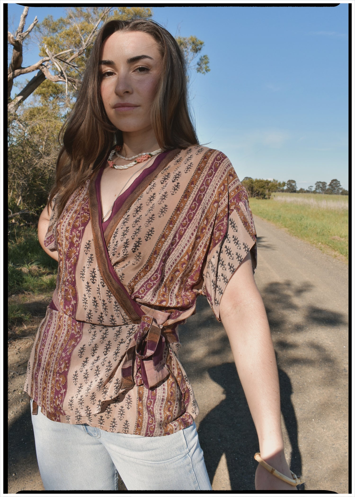 Bassia Silk Crepe Cross Tie Front Blouse ~ Agarbatti M