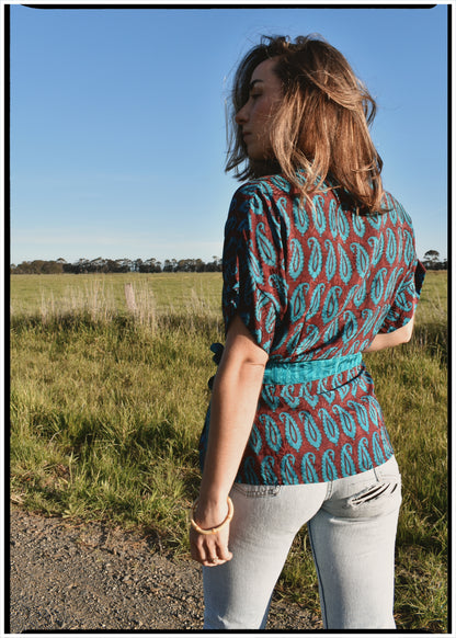 Bassia Silk Crepe Cross Tie Front Blouse ~ Danube L