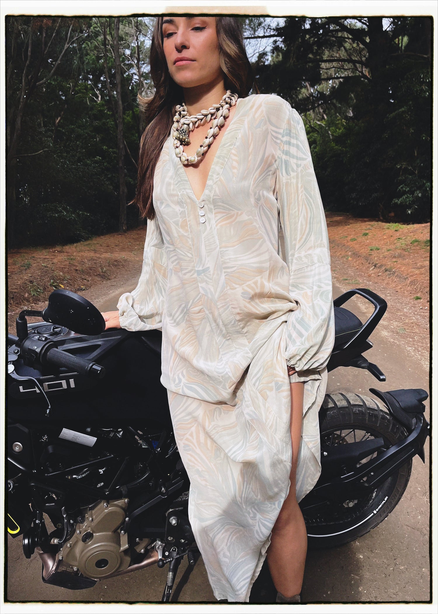 Zea Silk Crepe Kaftan Maxi Dress ~  Whispering XL