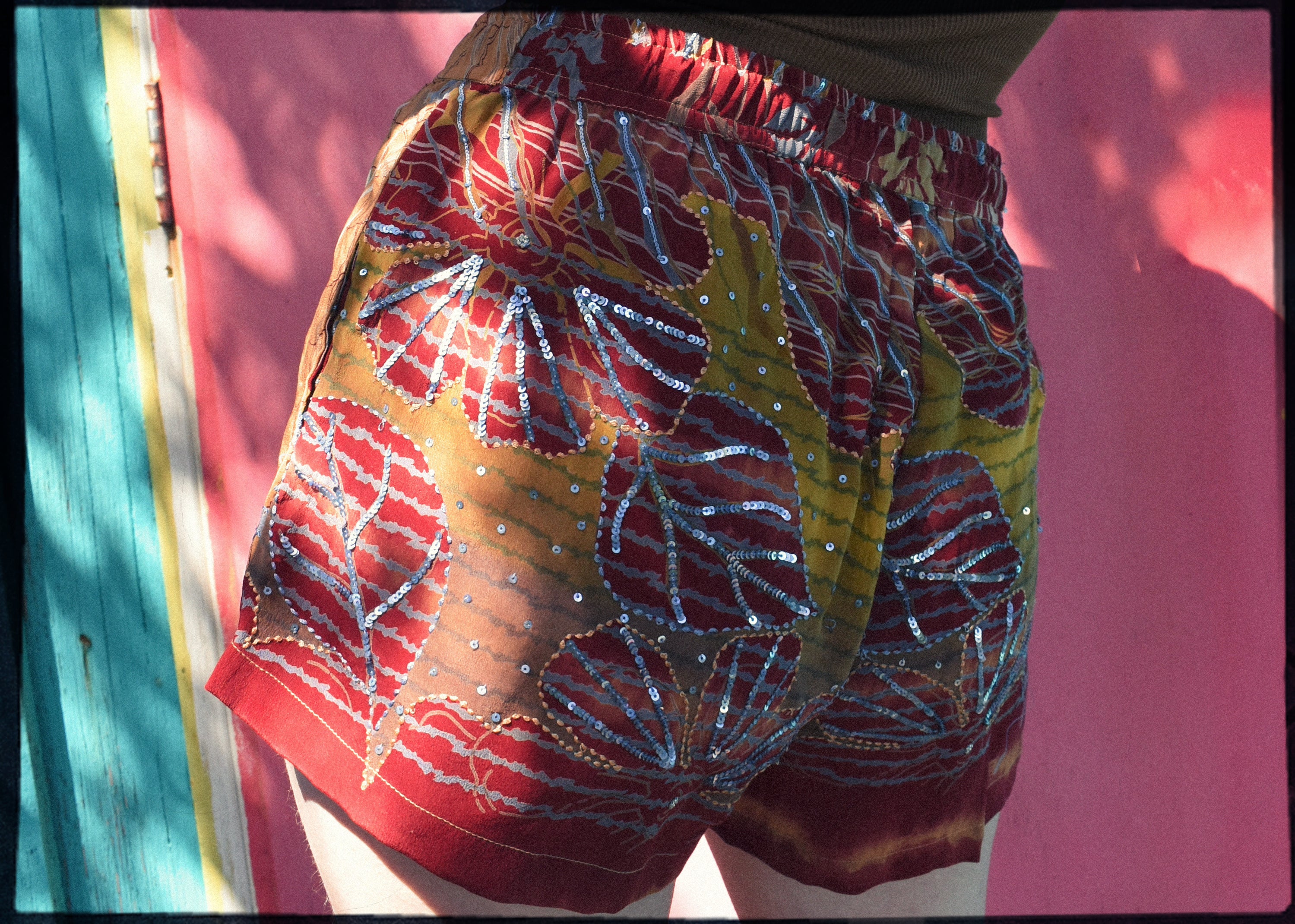 Fumaria Silk Shorts ~ Crimson S