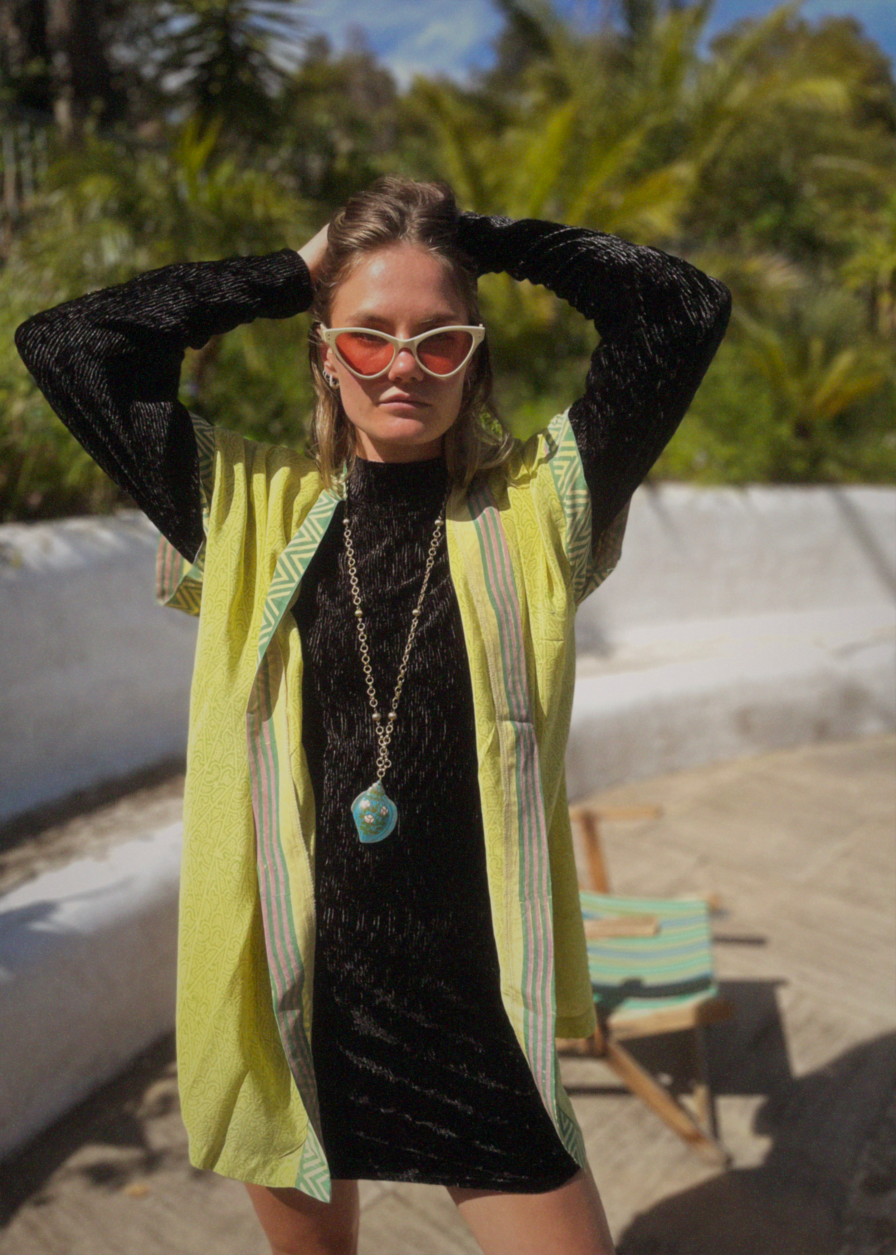 Pilea Silk Crepe Wrap Kimono Top ~ Endive L/XL