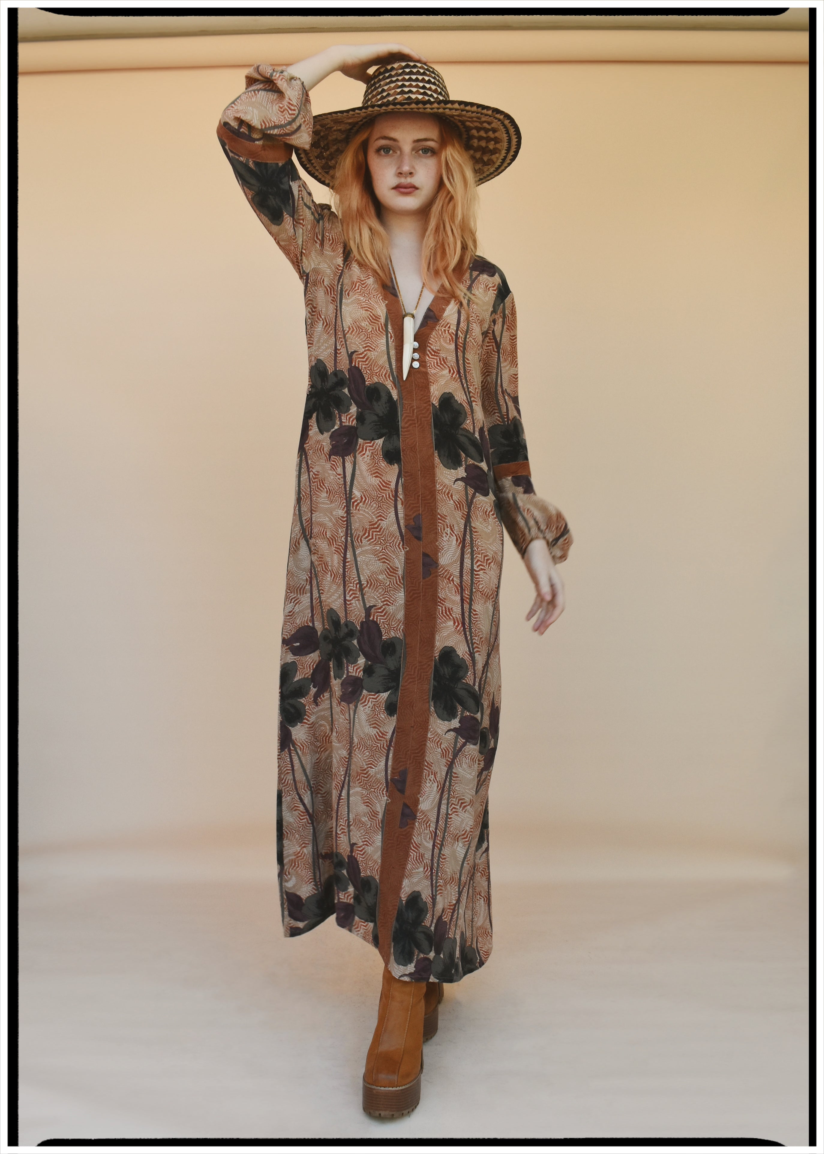 Zea Silk Crepe Kaftan Maxi Dress ~  Sequoia XS