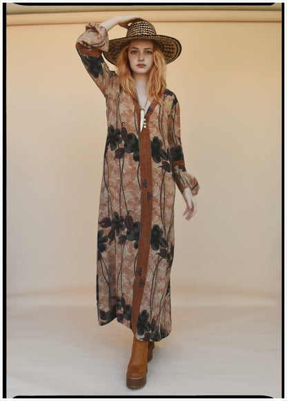 Zea Silk Crepe Kaftan Maxi Dress ~  Sequoia XS
