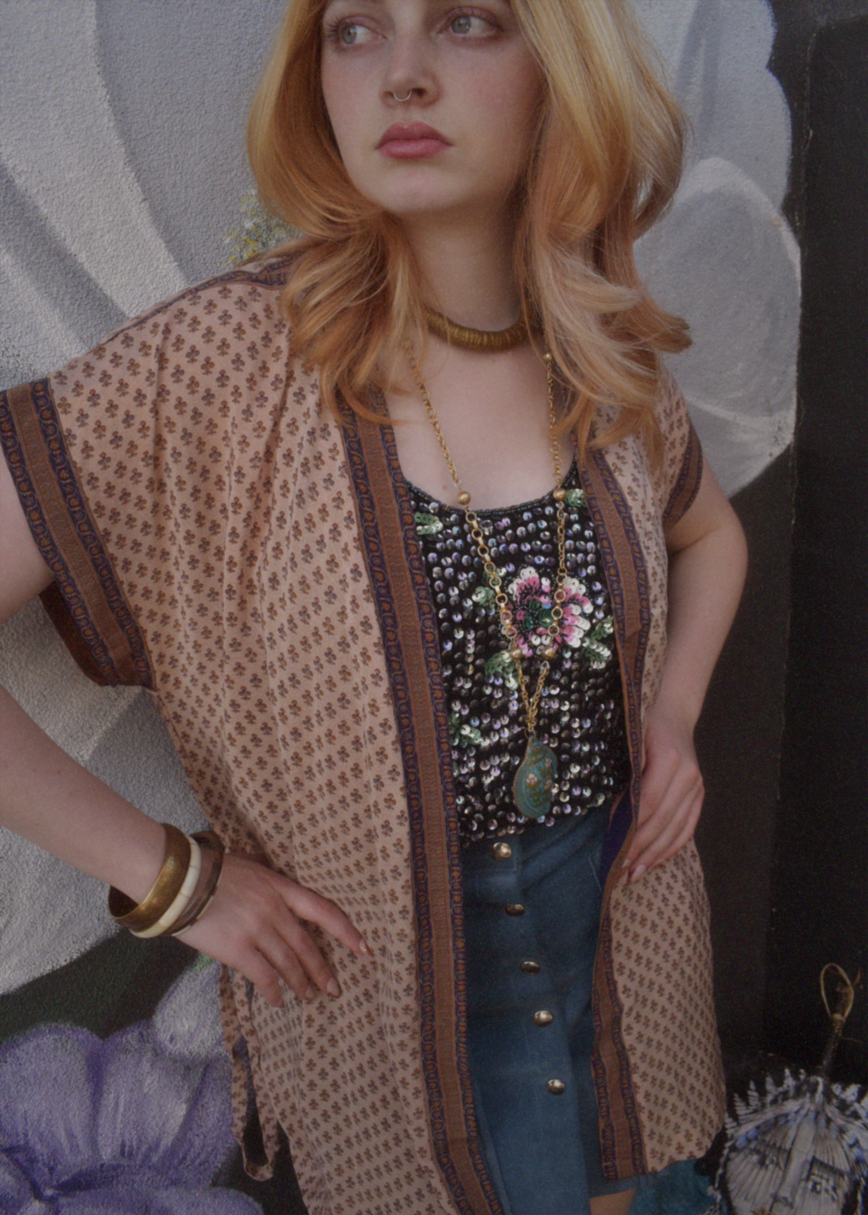 Pilea Silk Crepe Wrap Kimono Top ~ Angora S/M