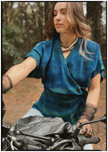 Bassia Silk Crepe Cross Tie Front Blouse ~  Maya XL