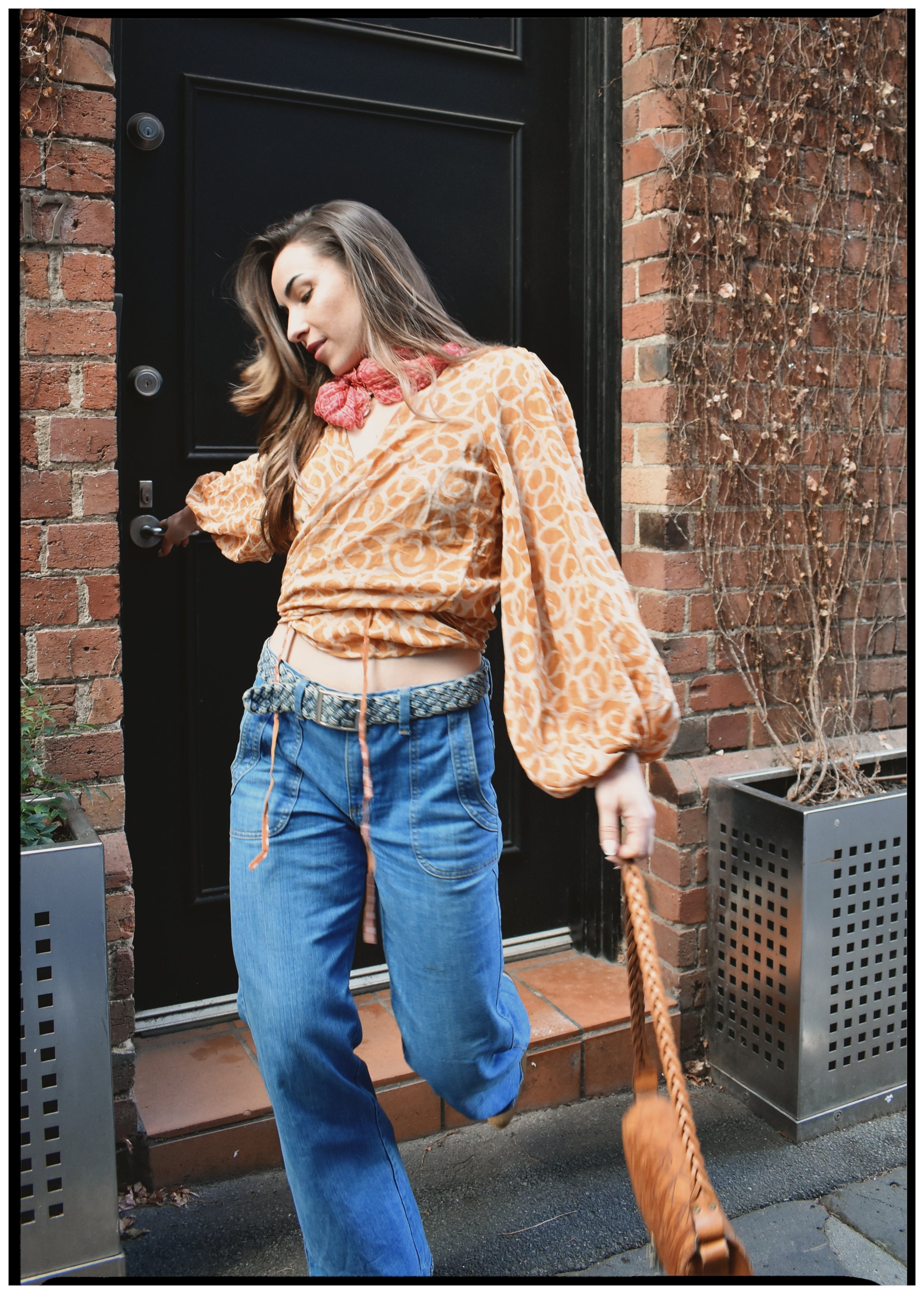 Hoya Silk Crepe Balloon Sleeve Wrap Top ~ Savannah S