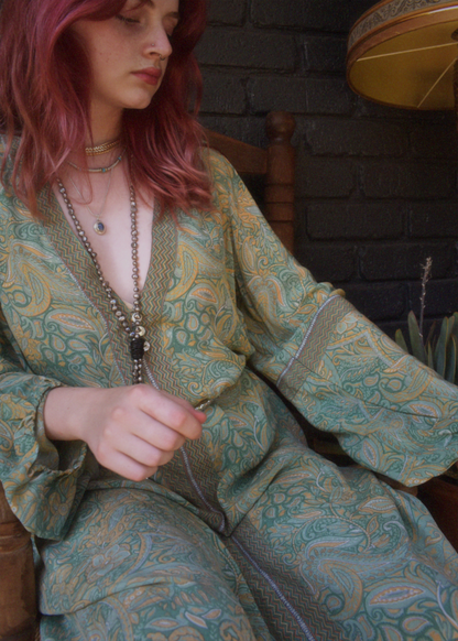 Zea Silk Crepe Kaftan Maxi Dress ~  Aqua XL