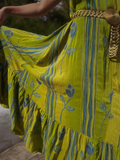 Eustoma Silk Crepe Swing Maxi Dress ~ Spindle S