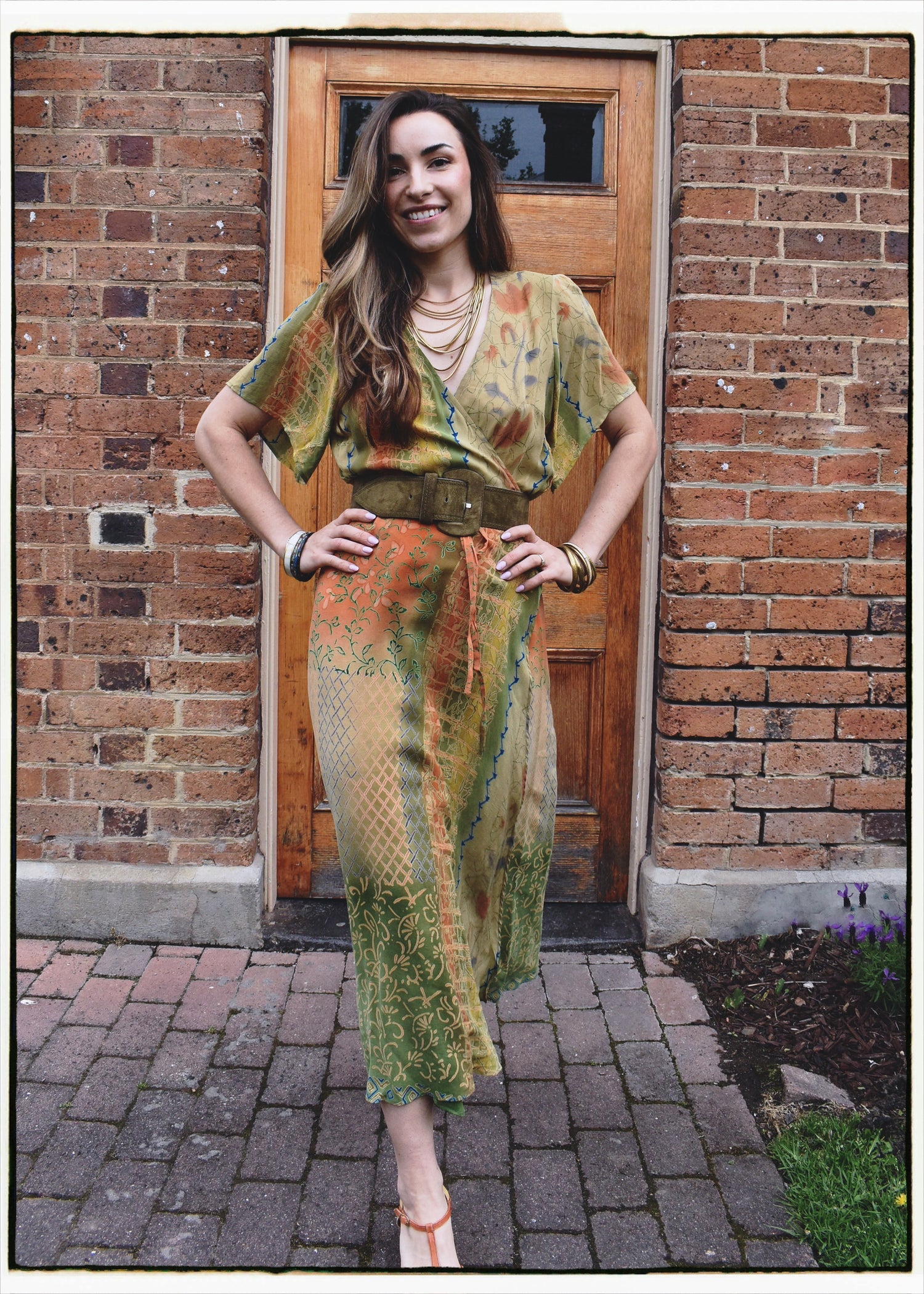 Liatris Silk Crepe Flutter Sleeve Wrap Dress ~ Mojave L