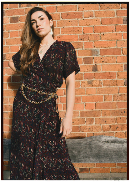 Liatris Silk Crepe Flutter Sleeve Wrap Dress ~ Brandy L
