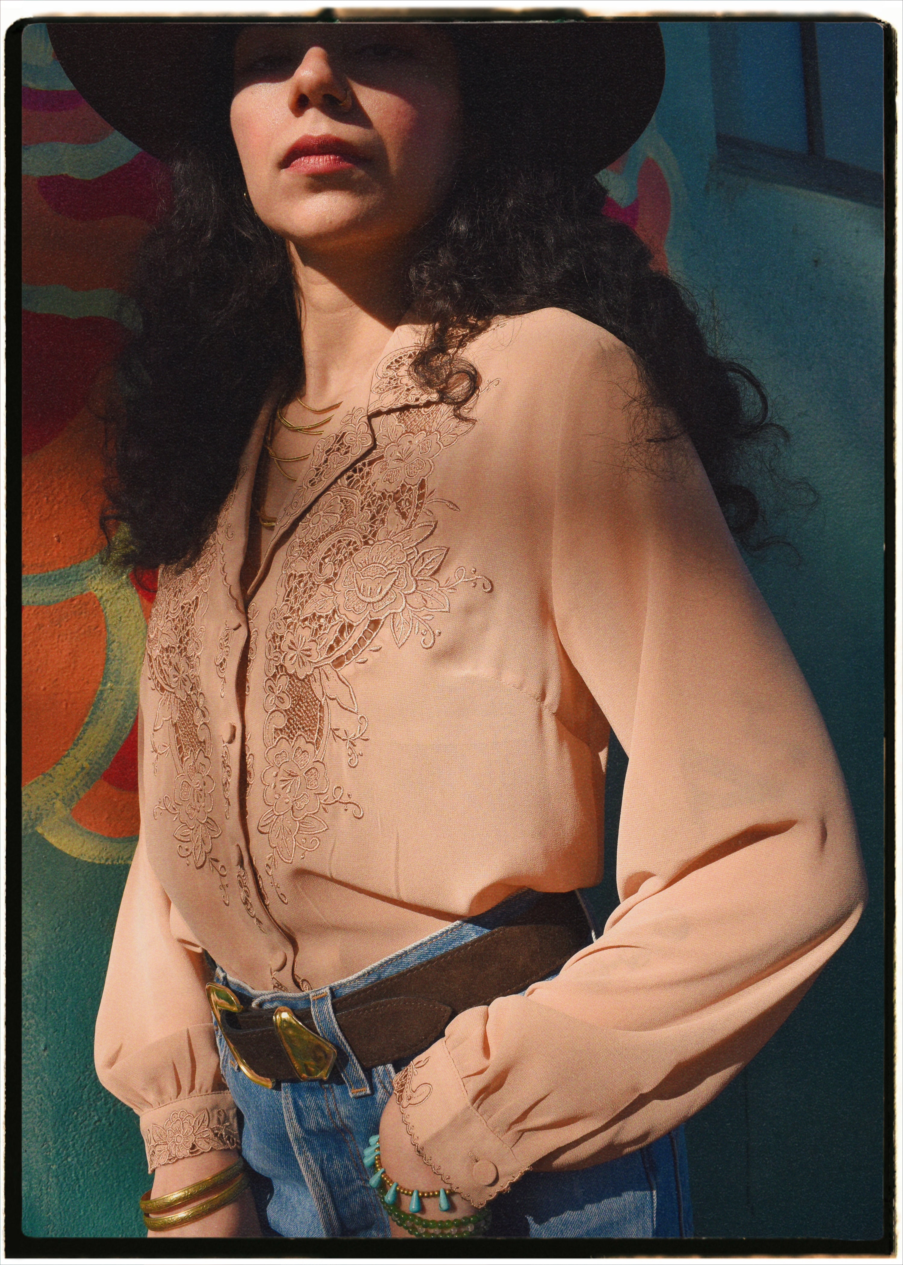 Tilia Silk Crepe Cut-Work Embroidered Shirt ~ Nougat