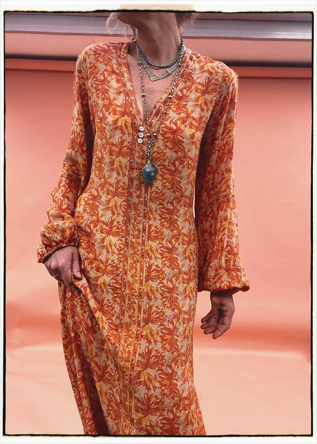 Zea Silk Crepe Kaftan Maxi Dress ~  Koi L